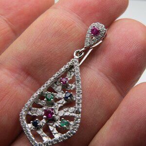 Sterling Silver Diamond Ruby Sapphire Pendant